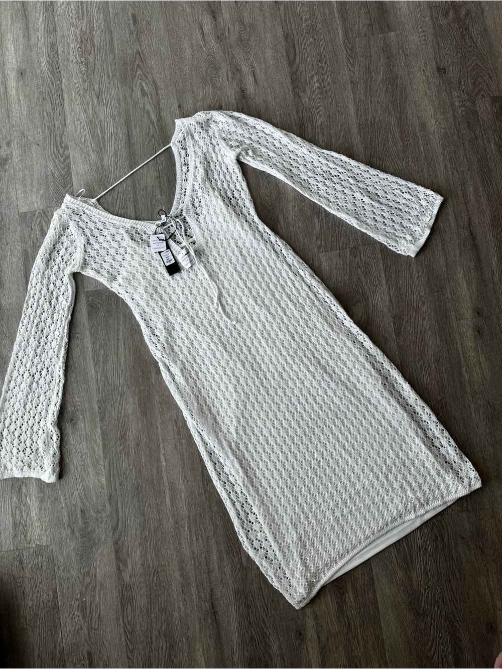 Fashion Nova White Crochet Long Sleeve Midi Dress